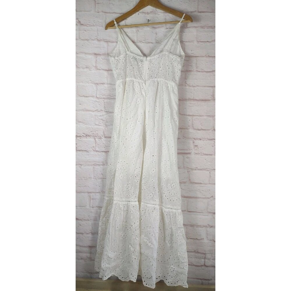 Simplee White Eyelet Cottagecore Dress Large V Neck Beach Summer Boho Hippie - Picture 2 of 9